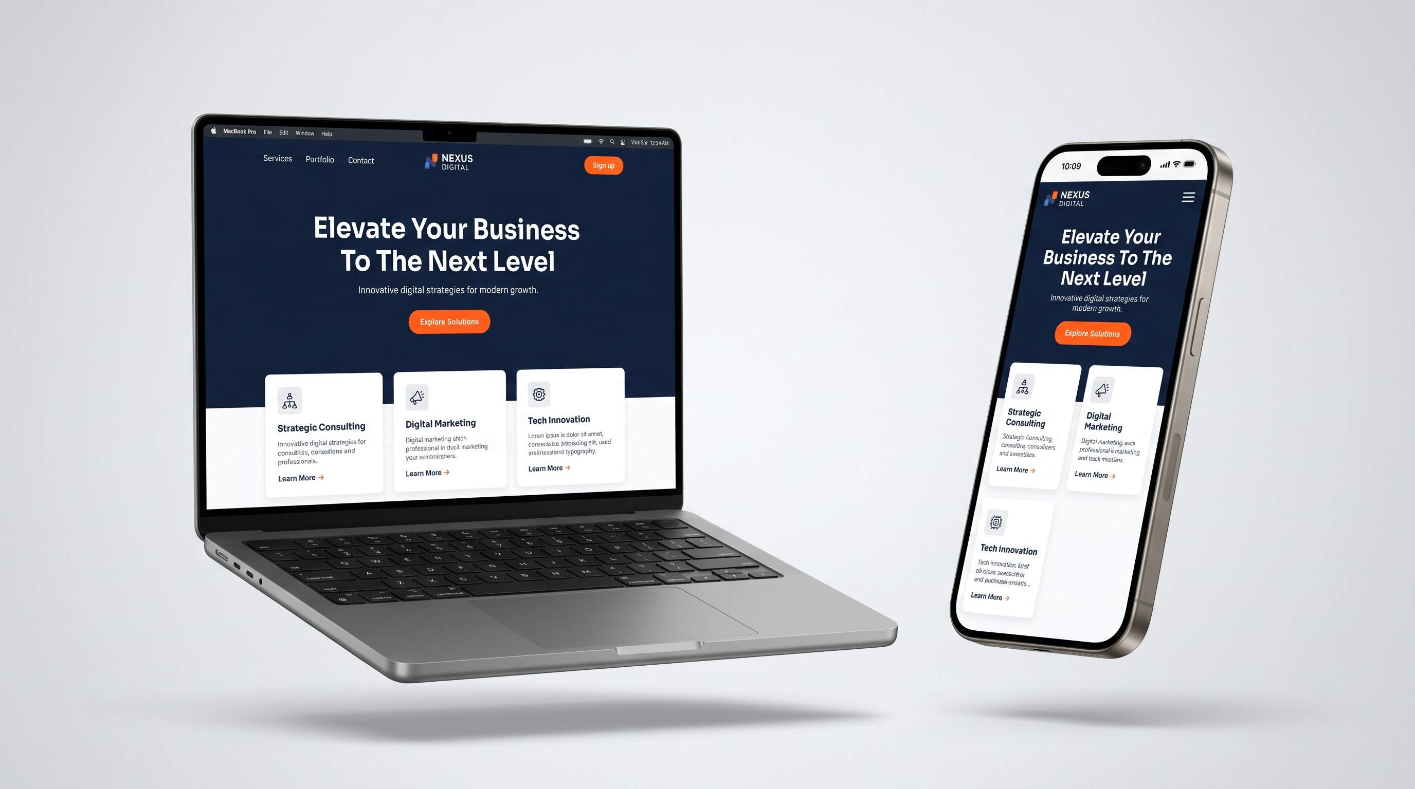 Device mockups showing our responsive web design on laptop and smartphone